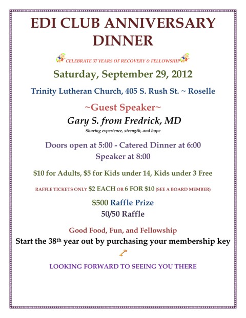 Preview of the historical 37 years of recovery & fellowship flyer; open the PDF to read the original