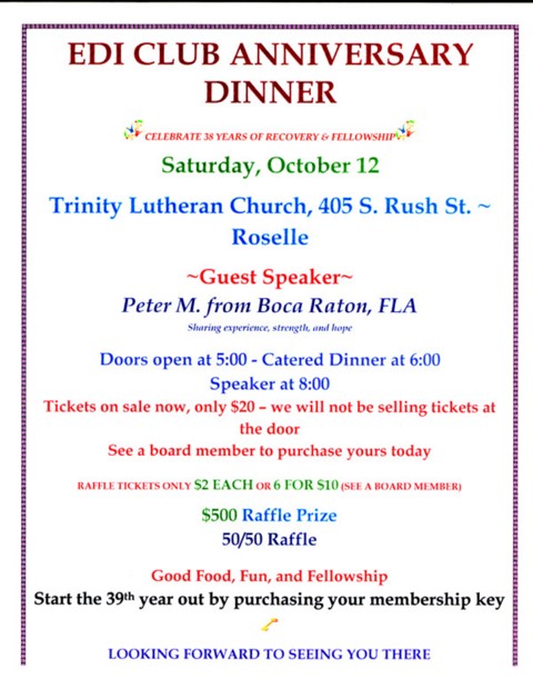Preview of the historical The 38th anniversary dinner flyer; open the PDF to read the original